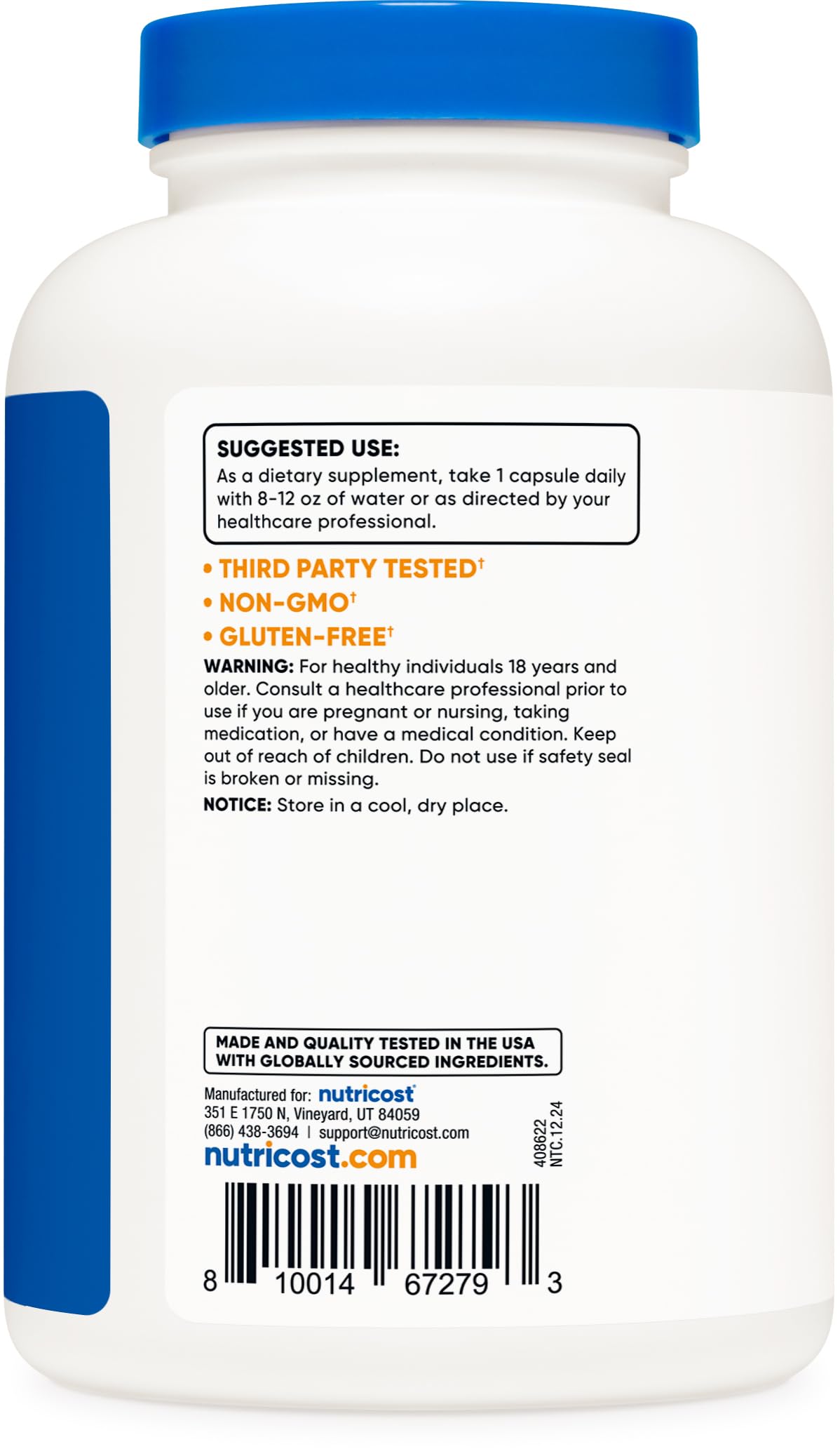 Nutricost GABA (Gamma Aminobutyric Acid) + Vitamin B6, 500mg per Serving, 240 Capsules