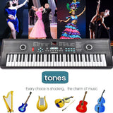 61 Key Keyboard Piano, Electric Piano Keyboard with Built-in Dual Speakers, External Microphone & Power Adapter - Portable Electronic Digital Piano for Beginners & Christmas Gift
