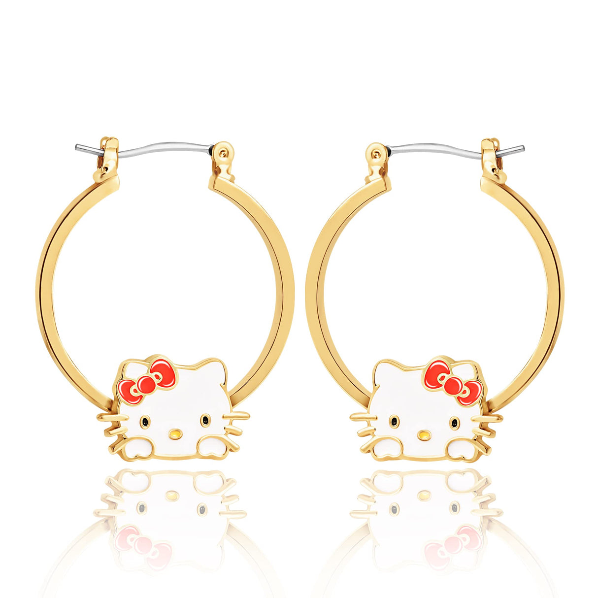 Hello Kitty Hoop Earrings for Women Official License, Gold Tone