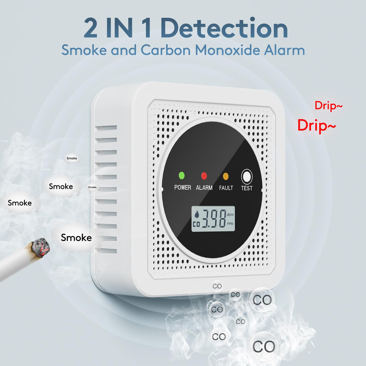 3 Packs,2-in-1,Smoke Carbon Monoxide Detector,Carbon Monoxide Detector,Smoke Alarm,CO Alarm, 85 db Sound,Battery Powered CO Alarm with LEDs,LCD Digital Screen,Test Button,3 Packs