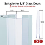 AmazerBath 5 PCS Shower Door Side Seal Strip for 3/8 Inch Glass - 15.75 Inches x 5, 5 Sections Segmented Shower Installation Kit, Frameless Glass Door Seal Strip