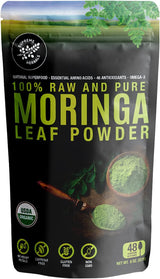 SUPREME HERBALS, 100% Raw and Pure Moringa Leaf Powder. Organic Certified Moringa Leaf. Natural Superfood with Essential Amino Acids, Antioxidants, and Omega 3, 8 oz Resealable Bag.
