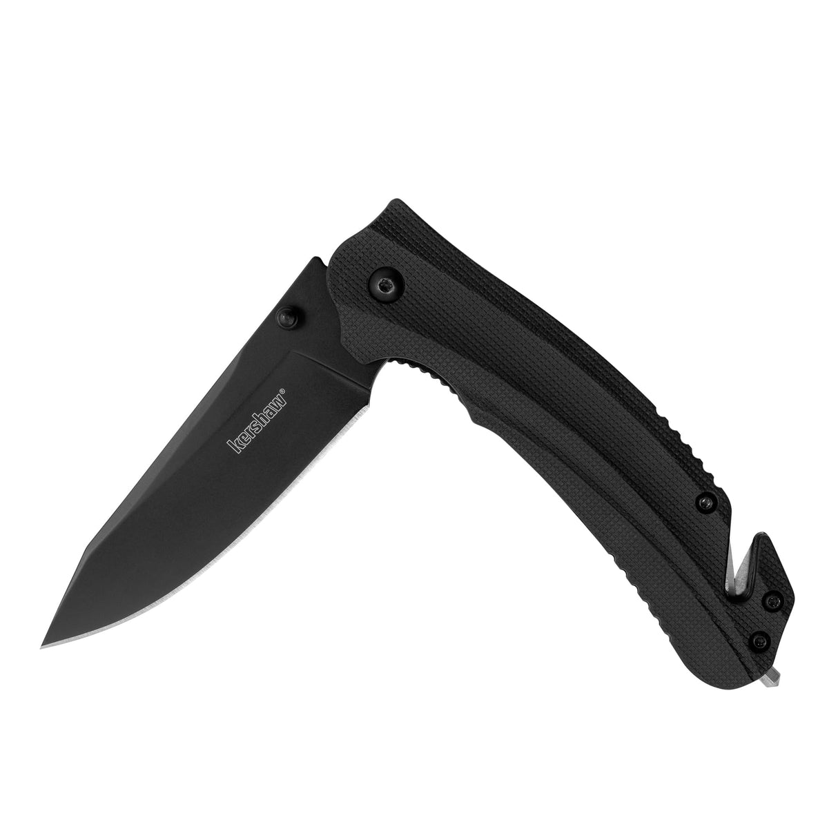 Kershaw Barricade Pocket Knife, Black Design, 3.5 Inch Stainless Steel Drop Point Blade, Multifunction Rescue EDC with Assisted Opening, Everyday Carry Pocket Knife for Men and Women