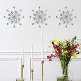 hogardeck Metal Flower Wall Decor, 3pcs 9" Silver Metal Jeweled Wall Art Bling Crystal Home Décor, Sun Burst Rhinestone Hanging Diamond Accents for for Indoor, Outdoor, Living Room, Bedroom