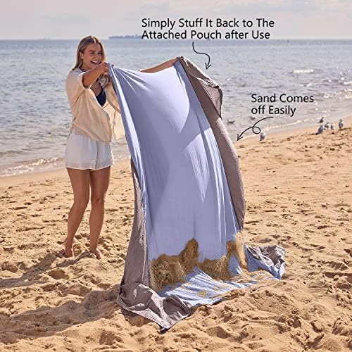 WEKAPO Beach Blanket Sandproof Waterproof, Extra Large Beach Mat, Oversized & Compact Sand Free Mat Quick Drying, Lightweight & Durable with 6 Stakes & 4 Corner Pockets