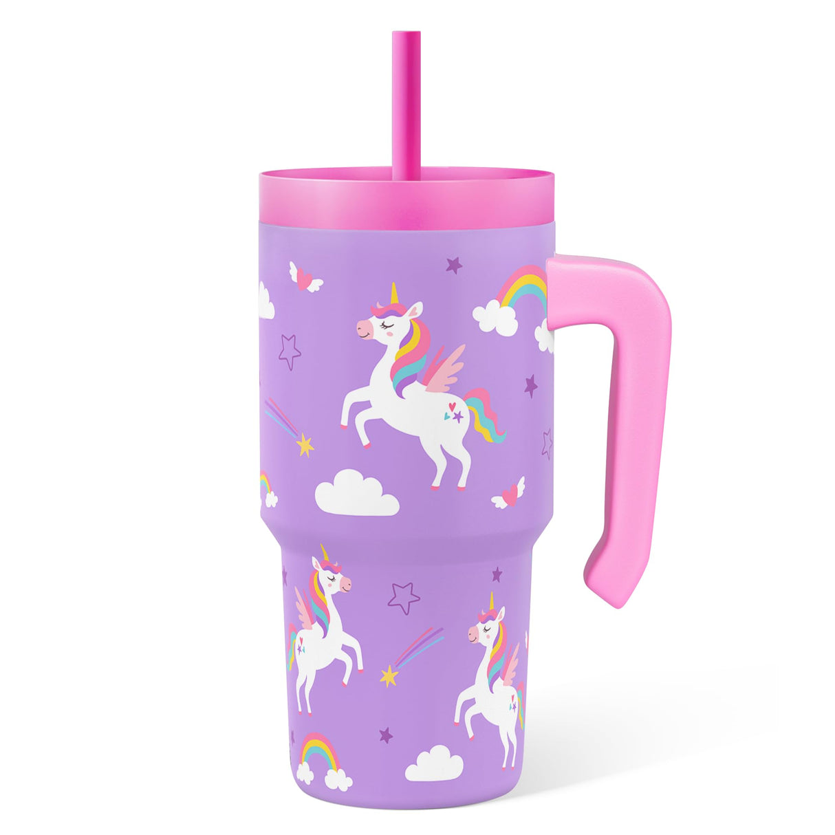 Unicorn Tumbler 20oz with Handle and Silicone Straw Lid for Kid, Insulated Stainless Steel Cup, Gift for Kids Girls, Gifts Idea for Birthday Christmas Back to School