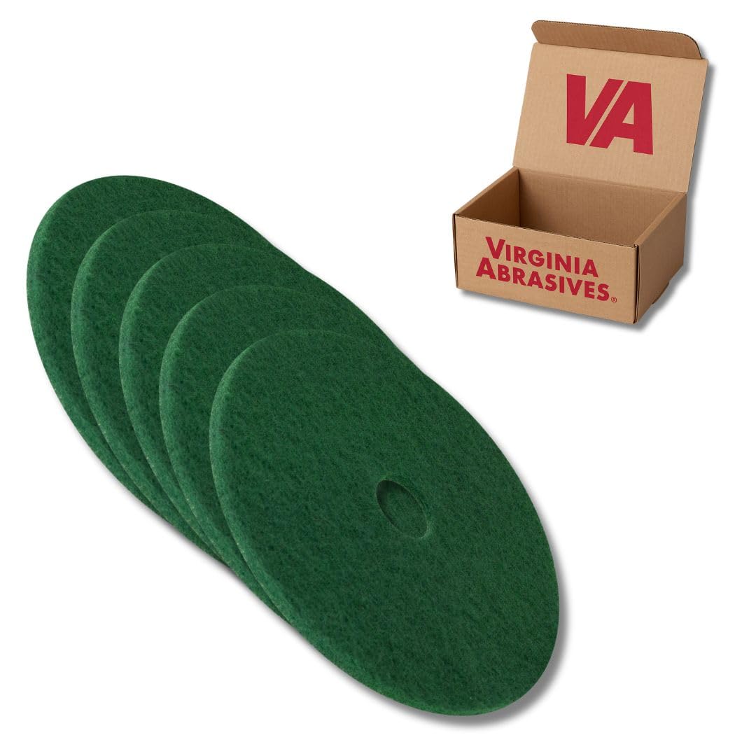 Virginia Abrasives Green Floor Maintenance Pads, Heavy Duty Non-Woven Scrub Pads for Floor Scrubber Machine & Orbital Machines, Deep Cleaning & Light Stripping for Heavily Soiled Floors, 20" - 5 Pack