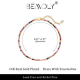 Faceted Multi-Color Tourmaline Anklet for Women - Rainbow Gemstone Beads Anklet with Sparkling CZ Tail Charm - 22cm + 5cm Adjustable 14K Gold Plated Foot Chain - October Birthstone Jewelry Gift for Her, Summer Beach Vacation