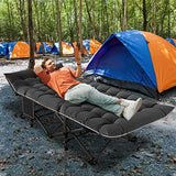 ABORON Folding Camping Cot W/Mat for Adults, Heavy Duty Outdoor Bed with Carry Bag,1200 D Layer Oxford Travel Camp Cots (Black Cot with Black Cotton Pad)