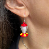 Generic Hummingbird Feeder Dangle Earrings, Red Plastic Hummingbird Earings, Red Stone