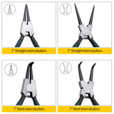LFSEMINI Snap Ring Pliers Set, 4pcs 7" Internal/External Circlip Pliers Kit with Straight/Bent Jaw, Heavy Duty Precision Spring Loaded Pliers for Ring Remover Retaining and Remove Hoses, Gaskets