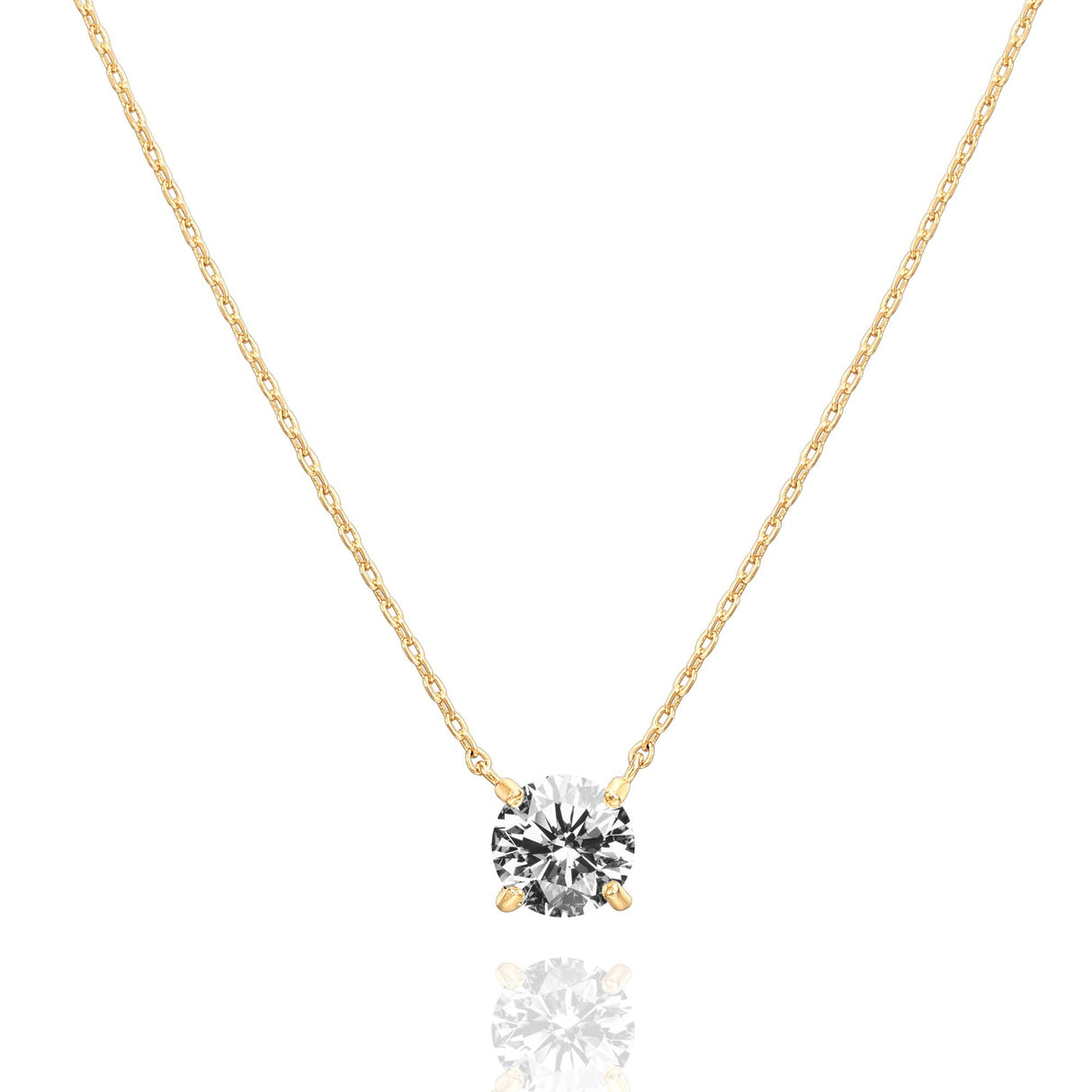 PAVOI CZ Dainty Solitaire Choker Necklace, 14K Gold Plated, Yellow Gold, Y