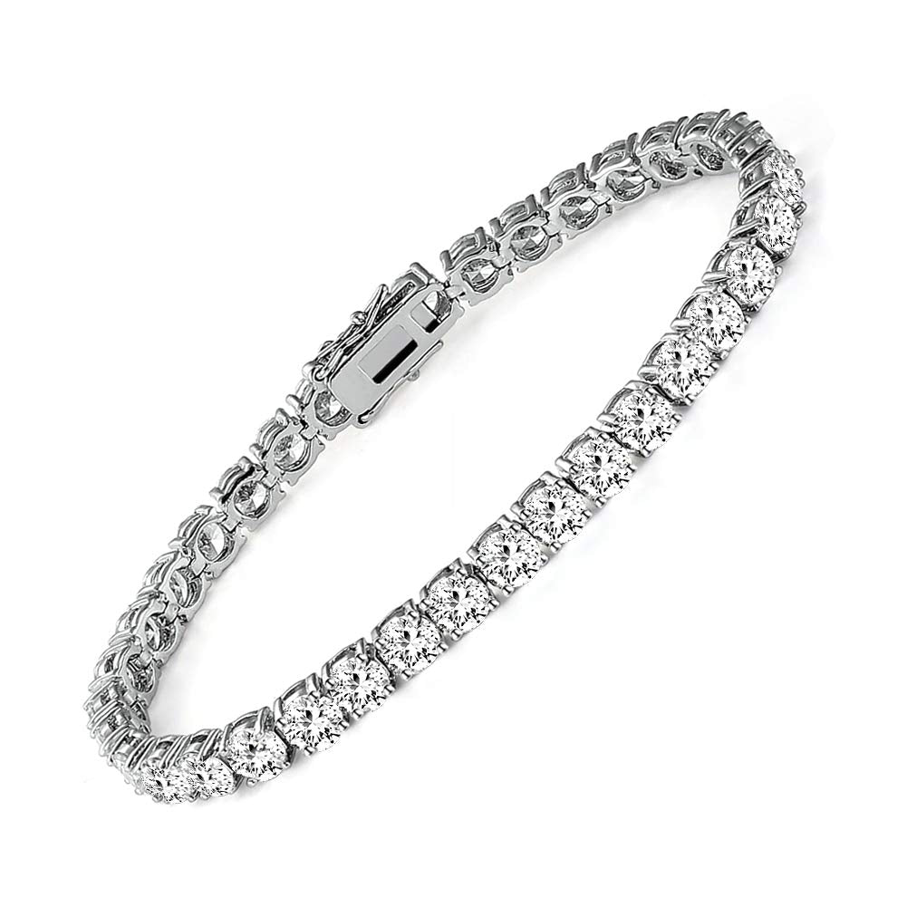MDFUN 18k White Gold Plated CZ Tennis Bracelet, 4MM Cubic Zirconia Charm Bracelet for Women Men (7.0" tennis bracelet)