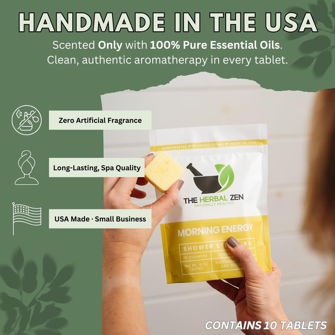 Morning Energy Shower Steamers Aromatherapy for Energy - Christmas Gift - Adult Stocking Stuffer - USA Made - Peppermint & Lemon Shower Bomb Tablets -Soothing Natural Essential Oils (10 Pack)