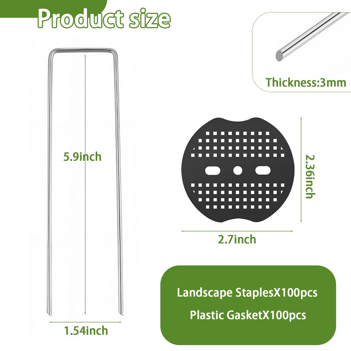 200PCS Garden Stakes Staples 6 inch Landscape Fabric Pins Lawn 100Pcs U Shaped Galvanized Staples Ground Stakes Landscaping Pins with 100Pcs Gasket for Weed Barrier Plant Cover Decorations
