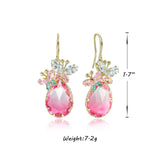 JA.S.JR Pink Crystal Teardrop Earrings CZ Butterfly Earrings Gold Dangle Earrings Jewelry Gift for Women