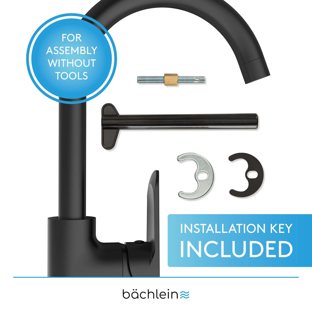 Bächlein Kitchen Faucet Matt Black - Sink Tap with 360° Swivel Spout, Modern Water Tap
