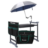 KELHOMECL Garden Kneeler and Seat with Umbrella, 2-in-1 Foldable Gardening Stool with Adjustable Bracket, Detachable Tool Bags, Heavy Duty Kneeling Pad for Gardening (Beige Green)