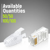 GTZ RJ45 Cat6 Pass Through Connectors and Strain Relief Boots - Pack of 100/100 - EZ to Crimp Modular Plug for Solid or Stranded UTP Network Cable