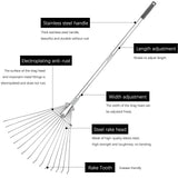 Buyplus Adjustable Garden Leaf Rake - 24 to 63 Inch Telescopic Metal Expandable Folding Leaves Rake, Metal Rakes for Leaves, Yard Rakes for Lawn Yard, Flowers Beds, Sliver