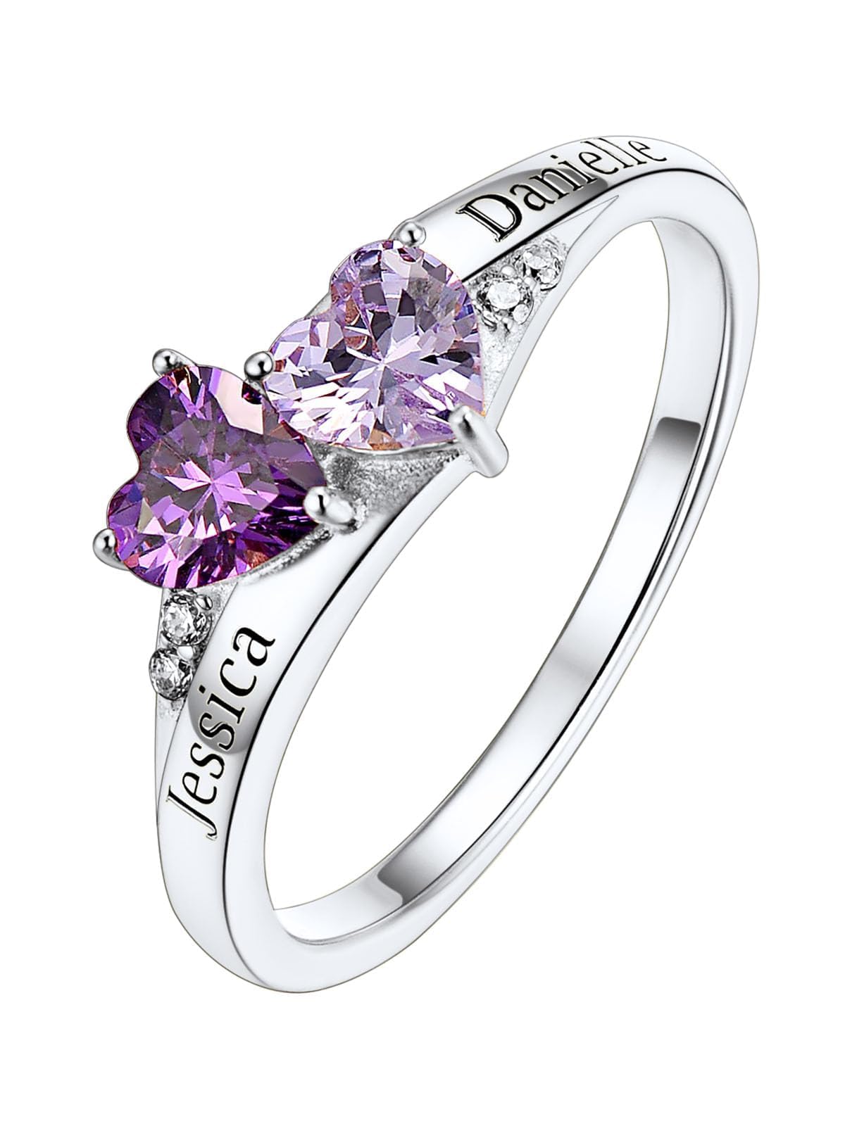 Custom4U Sterling Silver Rings for Women Personalized Name Ring with 2 Birthstones Engagement Promise Wedding Band Sparkling Jewelry Daily Wear