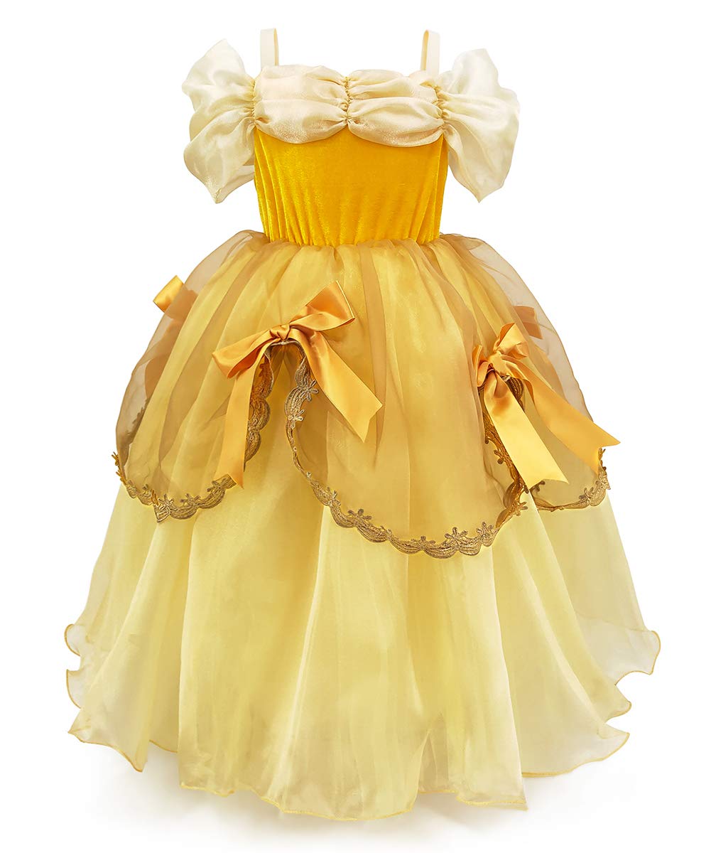 CQDY Belle Princess Dress Costume Sleeveless Party Christmas Halloween, Yellow, 4-5T