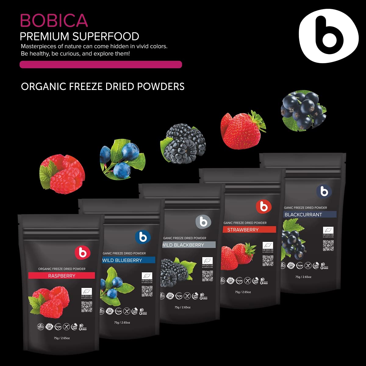 b Organic Aronia Berry Powder - Black Chokeberry Superfood High in Anthocyanins & Polyphenols - Supports Immune System - Chokeberries Organic Superfood - Aronia Berries - Vegan, Gluten-Free - 1lb