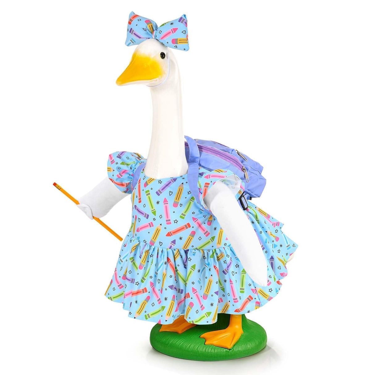 JcHrmers Back to School Goose Outfit Crayon and Pencil Goose Clothes Fits 23" Cement Plastic Geese Statue for School Classroom Outdoor Garden Yard Patio Statue Art Decor