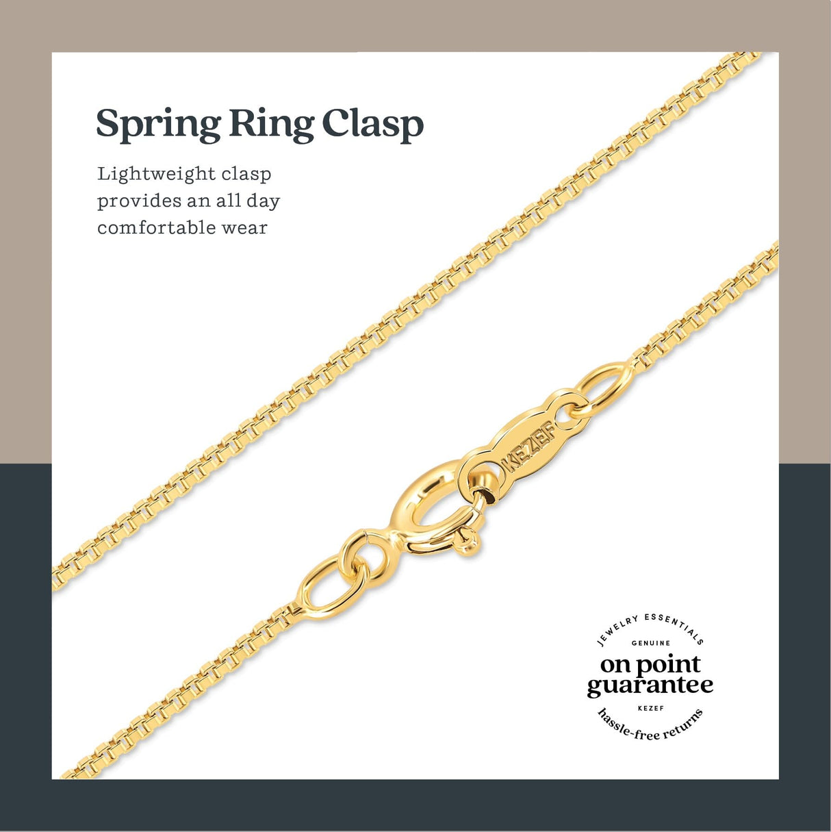 KEZEF Dainty Box Chain Necklace for Women, 18K Gold Plated Silver, 18 Inch