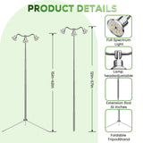 Full Spectrum Grow Lights for Indoor Plants 15-62 Inches Height Adjustable Aluminum Alloy Plant Growing Lamps with Detachable Tripod Stand, Auto On/Off Timer (Full Spectrum, Three Heads)