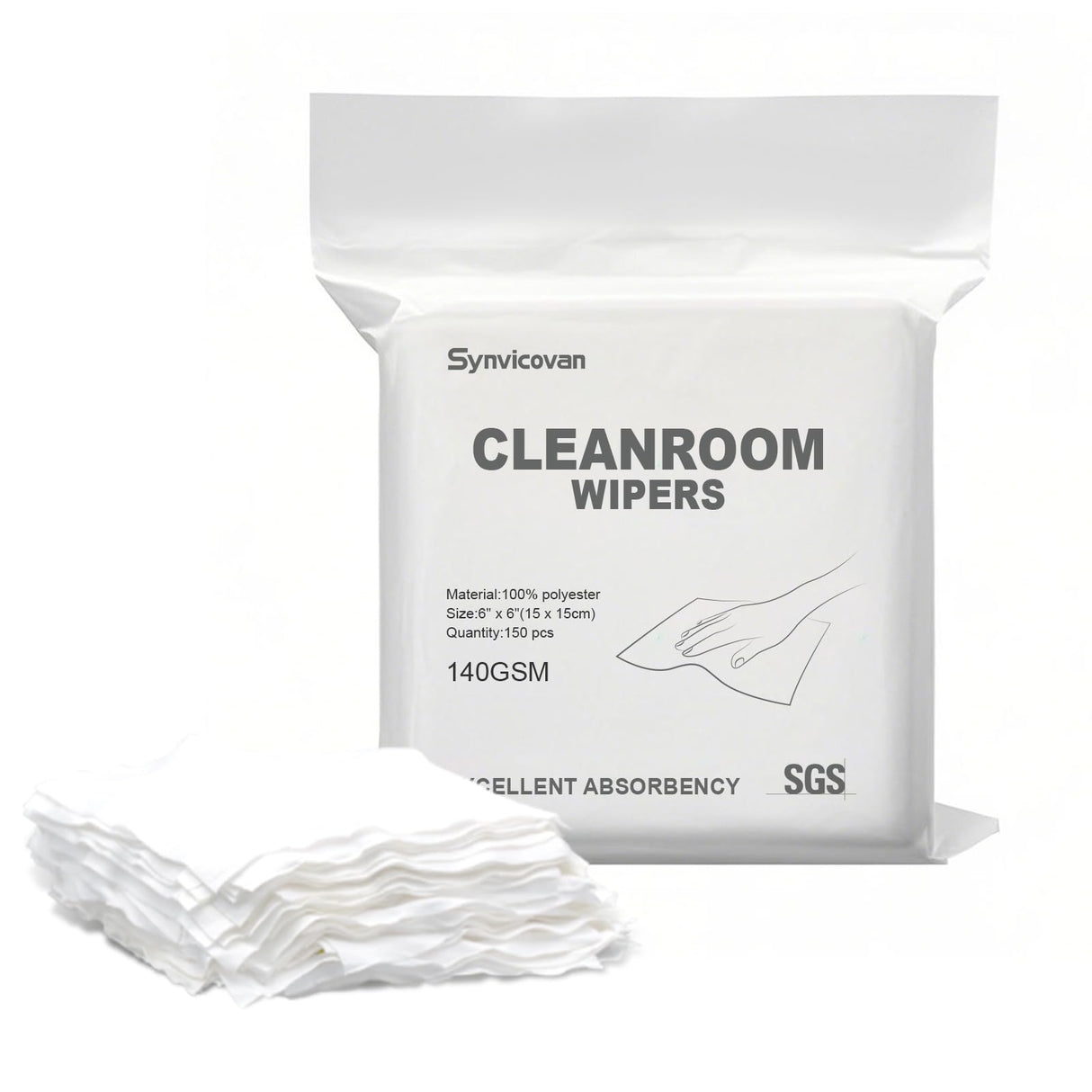 Cleanroom Wipers 6"x6"(150 Pcs, 100% Polyester, Class 100, 140GSM) Double Knit 100% Lint Free Cloths with Ultra-fine Filaments, Laser Sealed Edge Ultra-Soft Wipers