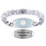 JFJEWER Medical Alert Bracelets for Women Free Engraving, Personalized Customizable ID Bracelet, White Turquoise Beaded Emergency Bracelets - Style 6