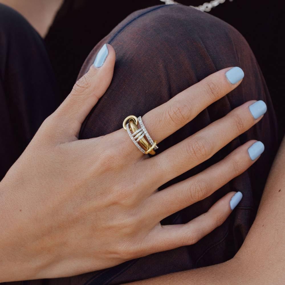 Bopiu Gold Stackable Rings for Women Non Tarnish, 18k Gold Plated Cubic Zirconia Rings, Silver Gold Multi Ring Mixed Metals Stack Rings Set (2 stones rings, 7)