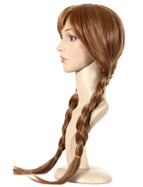 ANOGOL Hair Cap+ Brown Pigtail Princess Wig for Women Braided Brown Cosplay Wigs Auburn Highlighted Braids Women Hair for Princess Costume Cosplay Party Double Braids Anna Wig for Halloween Christmas