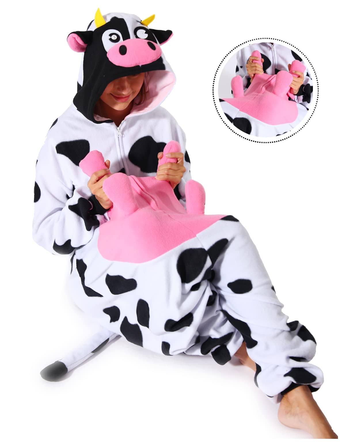 vavalad Adult Cow Onesie Costume Halloween Christmas Cosplay Cow Costumes Women Men