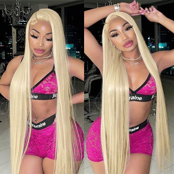 GZX 26 Inch 613 Lace Front Wig Human Hair 13X4 Blonde Straight HD Transparent Lace Frontal Wigs Human Hair Pre Plucked with Baby Hair 180% Density Blonde Glueless Wigs Human Hair