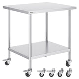 VEVOR Stainless Steel Work Table 30 x 36 x 38 Inch, with 4 Wheels, 3 Adjustable Height Levels, Heavy Duty Food Prep Worktable for Commercial Kitchen Restaurant, Silver