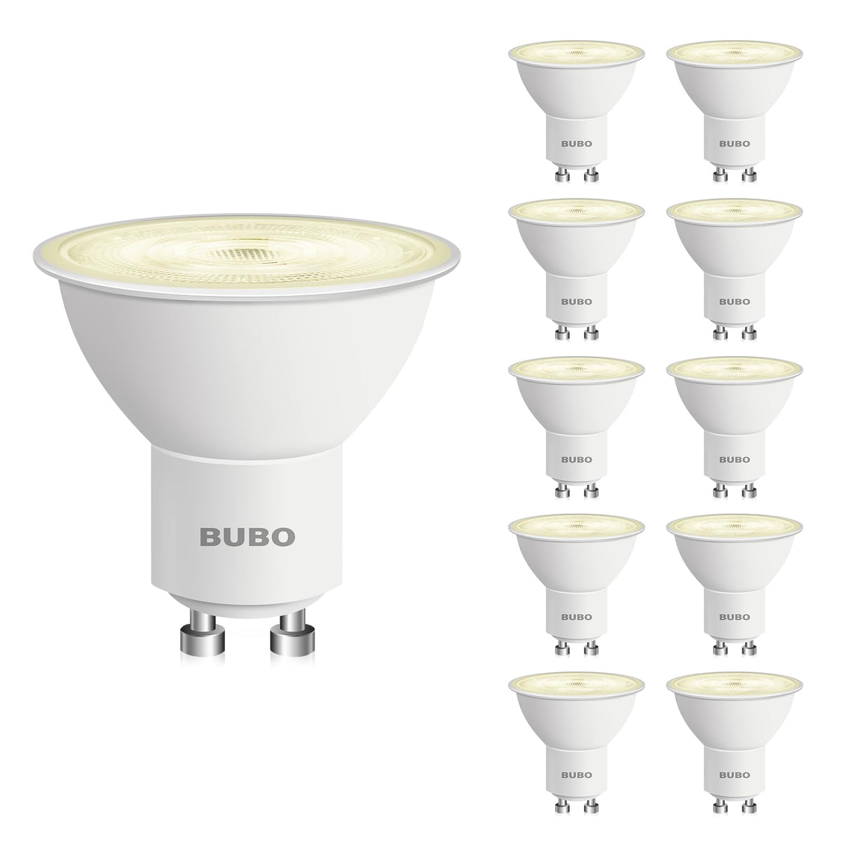 BUBO GU10 LED Bulb 6W Equivalent 50W, 2700K Soft White 650 Lumens, Non-Dimmable GU10 Bulb Replacement for Track Lighting, MR16 LED Bulb for Kitchen, Range Hood, Living Room, Bedroom, 10 Pack