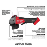 Milwaukee 2880-20 M18 Fuel Brushless Lithium-Ion 4-1/2 in. / 5 in. Cordless Small Angle Grinder with No-Lock Paddle Switch (Tool Only)