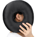 Heal n Hope Silky Satin Piercing Pillow Ear Pillows Donut with Hole for Ear Pain CNH Piercing Pain Relief Sleeping Pressure Sore Side Sleepers Smooth Cooling Ear Guard Protector, Black