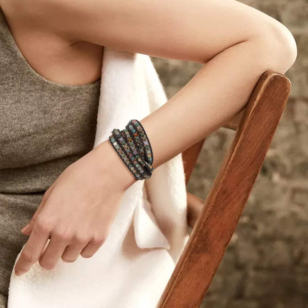 Emibele Leather Multilayer Wrap Bracelets for Women, Boho Style
