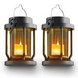 FriutShine Solar Lantern Outdoor & Indoor Use – Hanging Solar Lights with Realistic Flickering Flameless Candle, Weatherproof for Gardens, Patios, Trees, and Lawns (Black + Gray, 2 Pack)