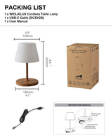 WEILAILUX Outdoor Battery Operated Table Lamp Waterproof, 4000mAh Cordless Table Lamp Rechargeable, Touch Dimmable Desk Lamp, LED Night Light for Patio Camping Restaurant Home (Wood Grain, 9.6in)