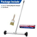 Toolwiz Magnetic Pick Up Sweeper 17-inch Heavy Duty Magnet Pickup Lawn Sweeper Roofing Tools, 8.8 Lbs Yard Tools with Smooth Wheels to Clean Nails for Construction