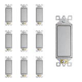 ELEGRP Matte Gray 3 Way Decorator Light Switch, 15A 120-277V, Paddle Rocker Switch Replacement, On/Off Wall Switch, Self-Grounding, Residential Grade, UL/CUL, 10 Pack