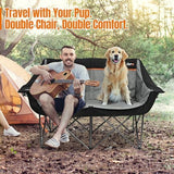 Oversized Double Camping Chair for Adults, Fully Padded Folding Camping Chairs Loveseat, Big Heavy Duty Outdoor Patio Lawn Chair with Arm Cup Holder