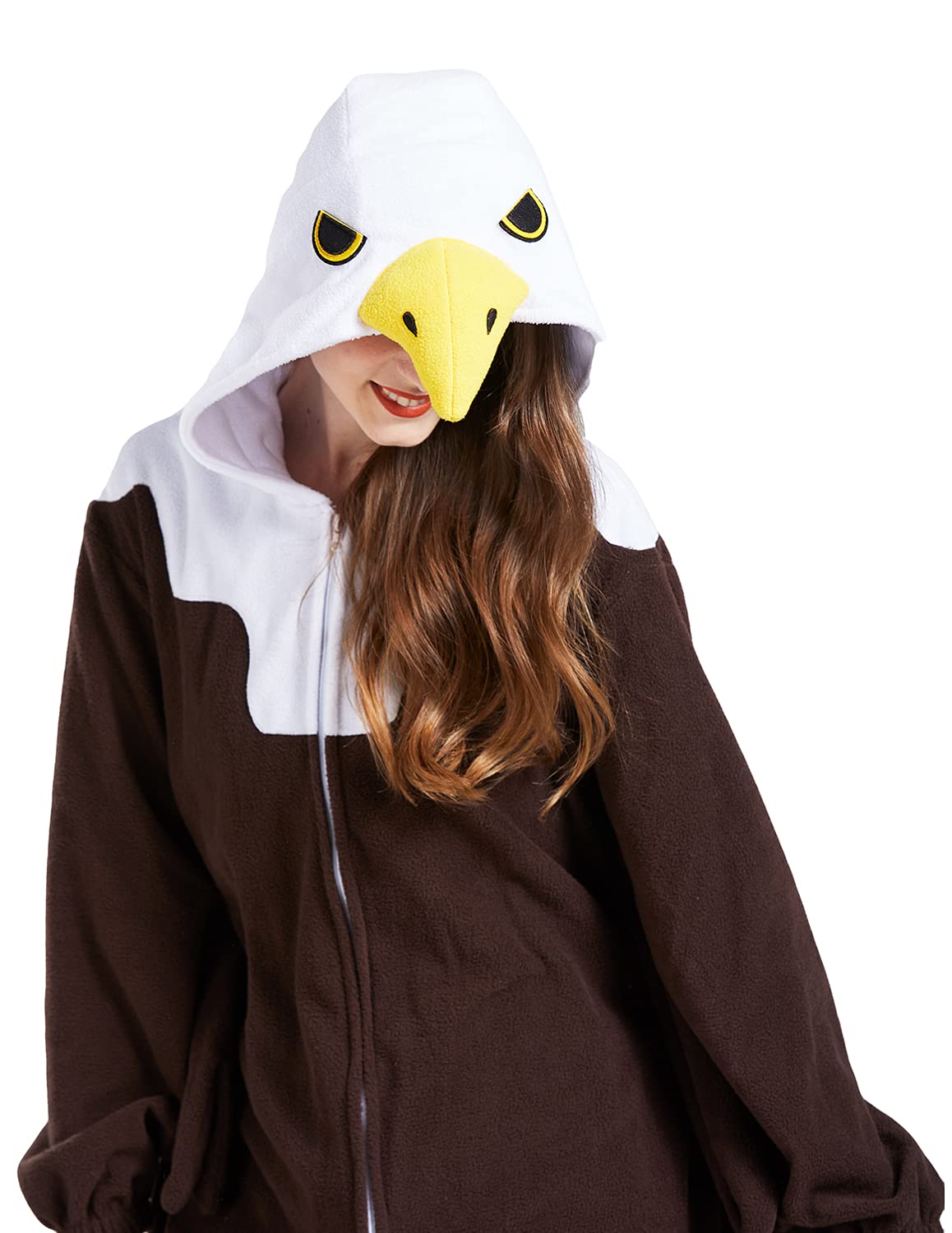 Bald Eagle Onesie Costume Adult Halloween Christmas Animal Cosplay One Piece Pajamas for Men Women Small