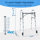 Loyoda Foldable Walker with Tray，Lightweight Folding Walker with 5" Wheels Height Adjustable Aluminum Standard Walkers for Seniors up to 350 lbs