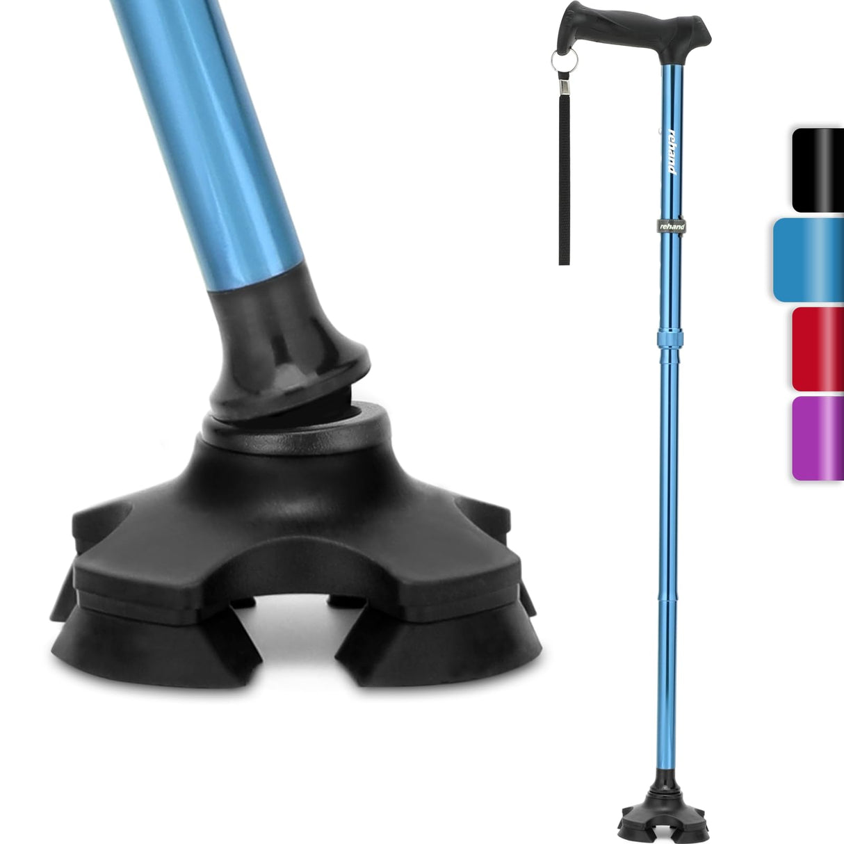 REHAND Walking Cane for Men & Women - Foldable, Adjustable, Lightweight, Self Standing Pivot Walking Cane, Soft Handle Grip, with Travel Bag, Walking Sticks for Seniors & Adults (Blue)