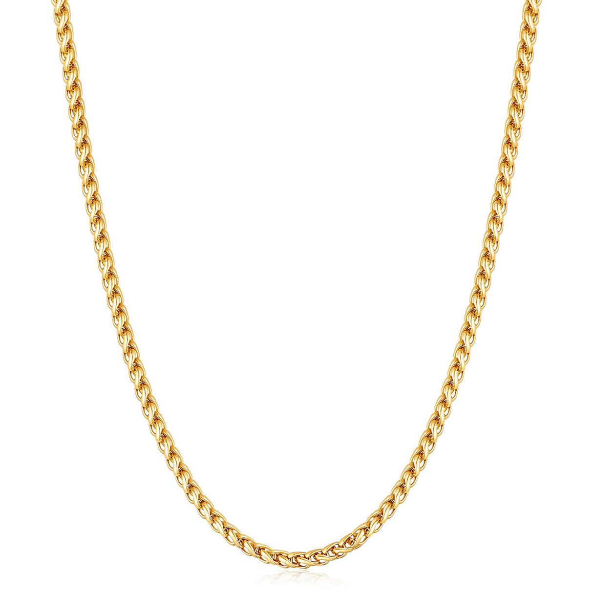 Fiusem 14K Gold Plated Wheat Chain Necklace for Men, 2.5mm 14K Gold Plated Stainless Steel Necklace Chains for Men and Women 24 Inch